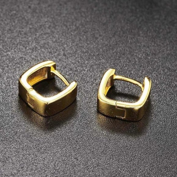 14K Gold Mens Square Earrings 14 K Sterling Silver Jewelry Huggies Guys Retro - Picture 4 of 7